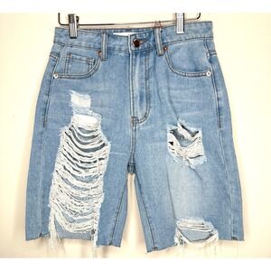 Denim Blvd Los Angeles Bermuda Jean Shorts High Rise Distressed Women's Small‎